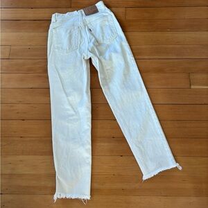 Iconic vintage 90s Levi’s 512 in cream / eggshell raw hem made in USA